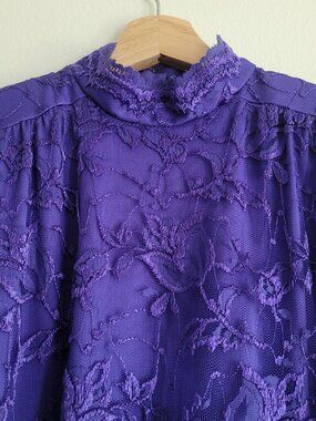 Vintage Blair Boutique Purple Lace Embroidered Dress Size 10 Made in USA
